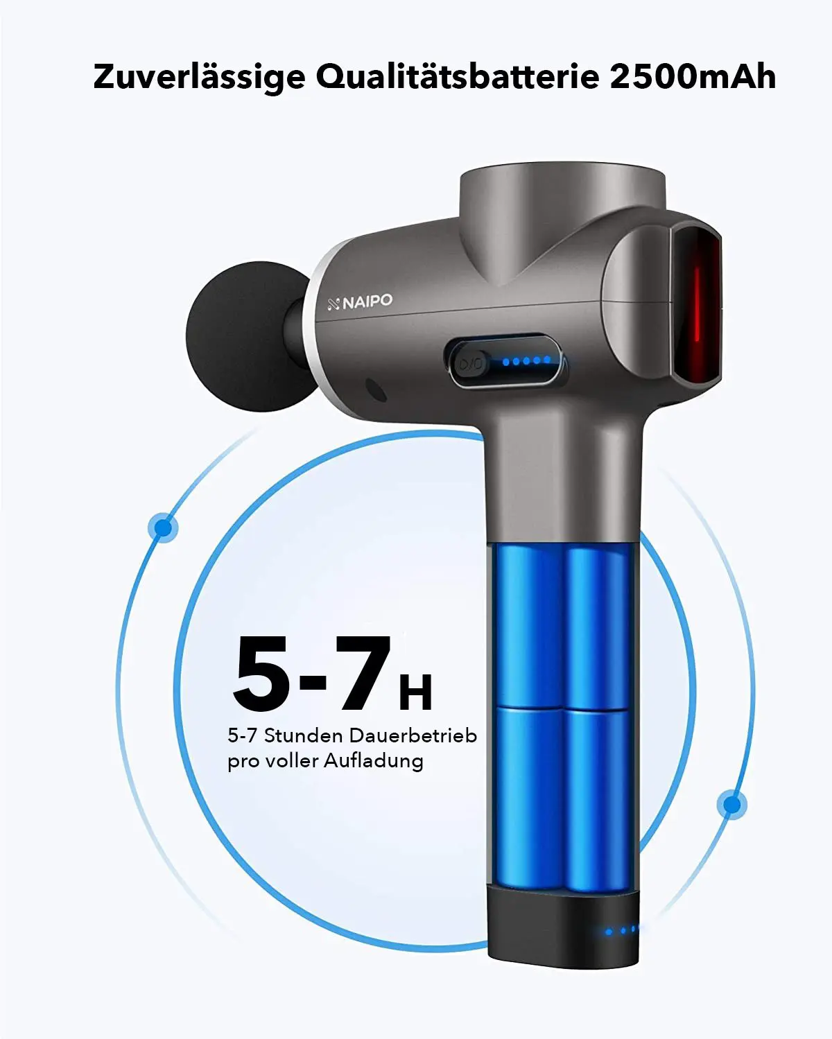 NAIPO® Pro - Massagepistole, einstellbare Intensität, inkl. 5 Aufsätze für Nacken, Schulter, Rücken - Image 6