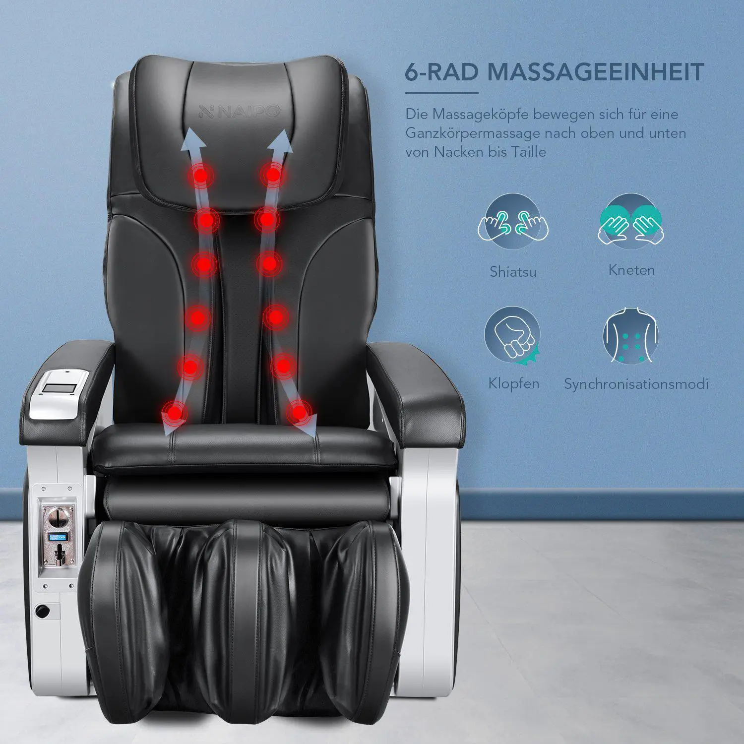 NAIPO Münzbetriebener Massagesessel, Shiatsu Massagestuhl, Doppeltes Sicherheitsystem, Gewerblich, Digitialanzeige - Image 3