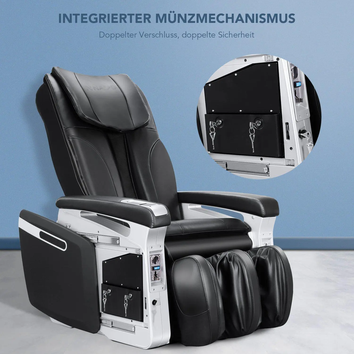 NAIPO Münzbetriebener Massagesessel, Shiatsu Massagestuhl, Doppeltes Sicherheitsystem, Gewerblich, Digitialanzeige - Image 9