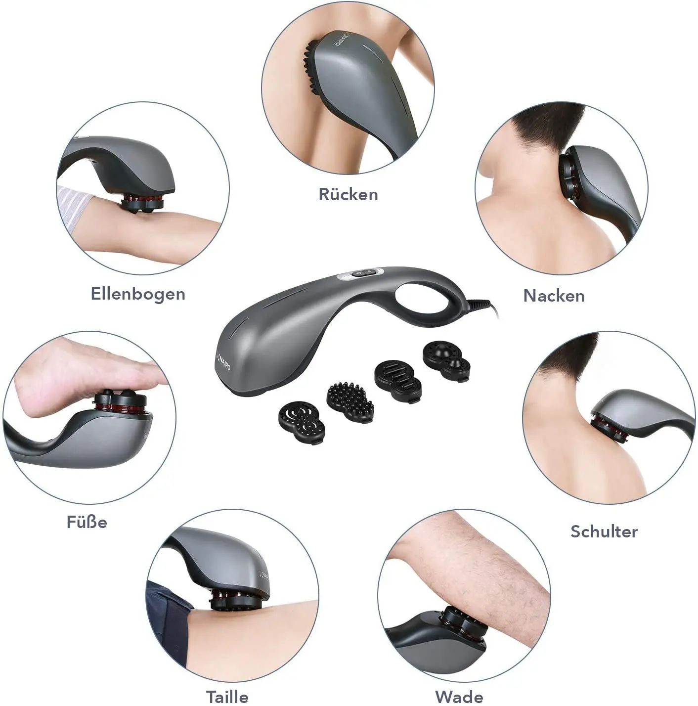 NAIPO Massagegerät Infrarot Wärmefunktion, 4 Aufsätze, verschiedene Intensitäten - Image 4