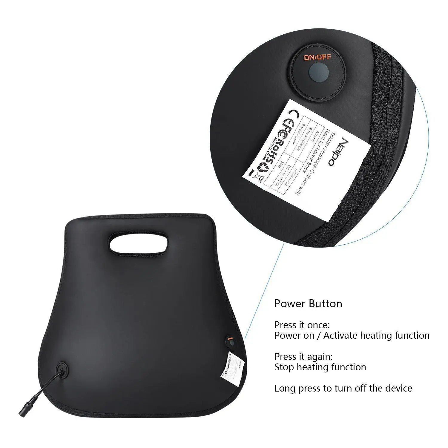 NAIPO Rückenmassagegerät, Shiatsu, Wärmefunktion, Massagegerät, EU Stecker - Image 5