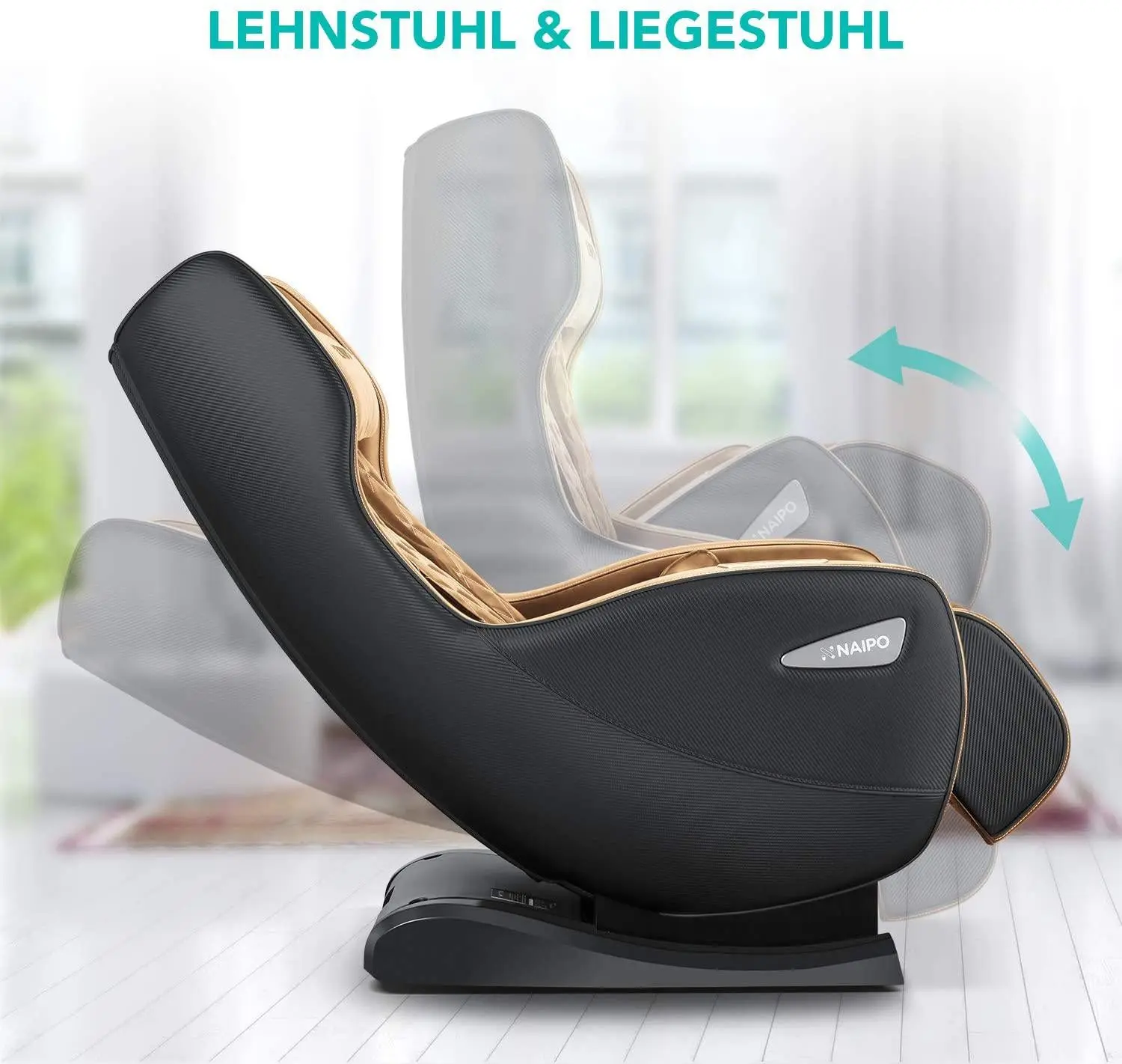 NAIPO Premium Massagesessel, Design-Award, Bluetooth, Liegefunktion, Space-Saving, Braun - Image 4